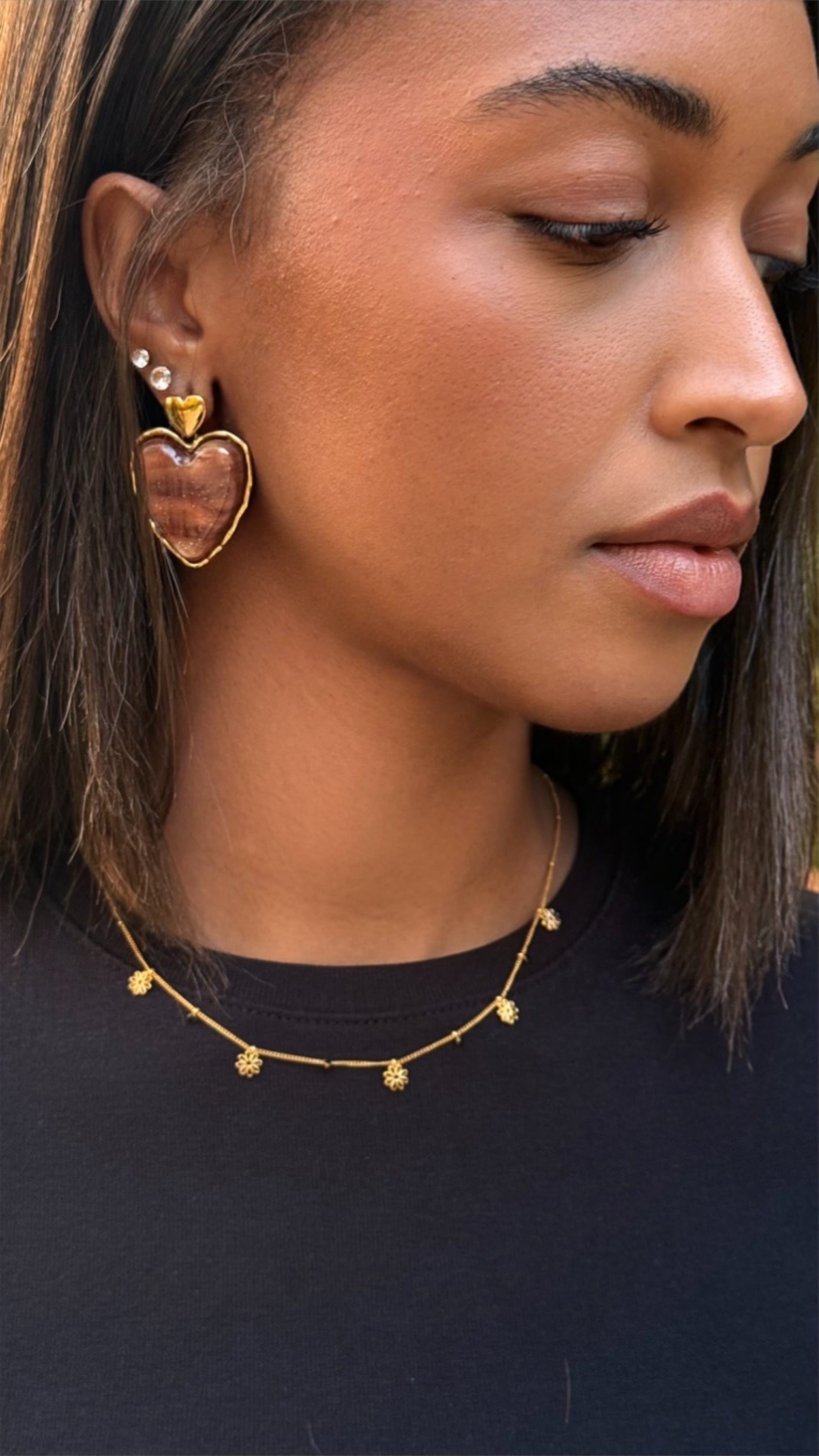 Boucles d'oreilles Coeur Ambré